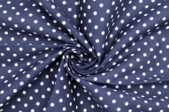 Tissu Popeline Coton Imprimé Fond Marine Petit Pois Blanc -Au Mètre
