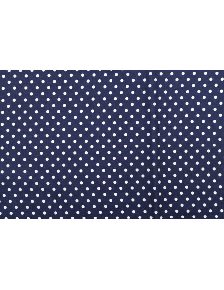 Tissu Popeline Coton Imprimé Fond Marine Petit Pois Blanc -Au Mètre