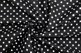 Tissu Popeline Coton Imprimé Fond Noir Petit Pois Blanc -Au Mètre