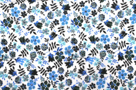 Tissu Popeline Coton Imprimé Fleur Zoé Bleu -Au Mètre