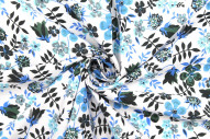 Tissu Popeline Coton Imprimé Fleur Zoé Bleu -Au Mètre