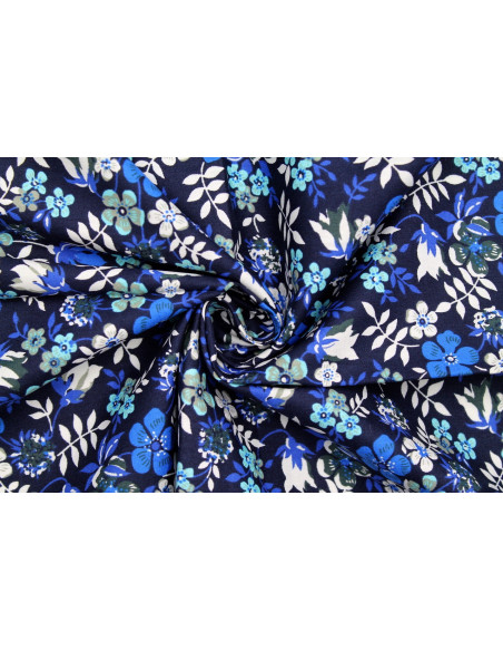 Tissu Popeline Coton Imprimé Fleur Zoé Marine -Au Mètre