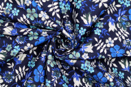 Tissu Popeline Coton Imprimé Fleur Zoé Marine -Au Mètre