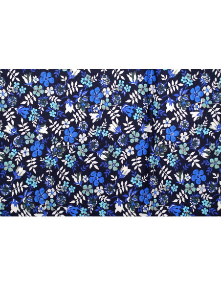 Tissu Popeline Coton Imprimé Fleur Zoé Marine -Au Mètre