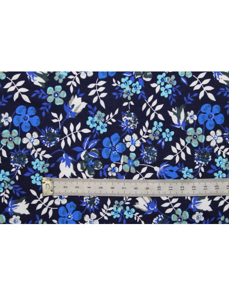 Tissu Popeline Coton Imprimé Fleur Zoé Marine -Au Mètre