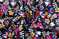 Tissu Popeline Coton Imprimé Fleur Zoé Noir -Au Mètre