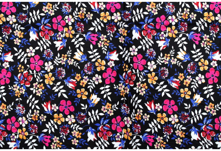Tissu Popeline Coton Imprimé Fleur Zoé Noir -Au Mètre