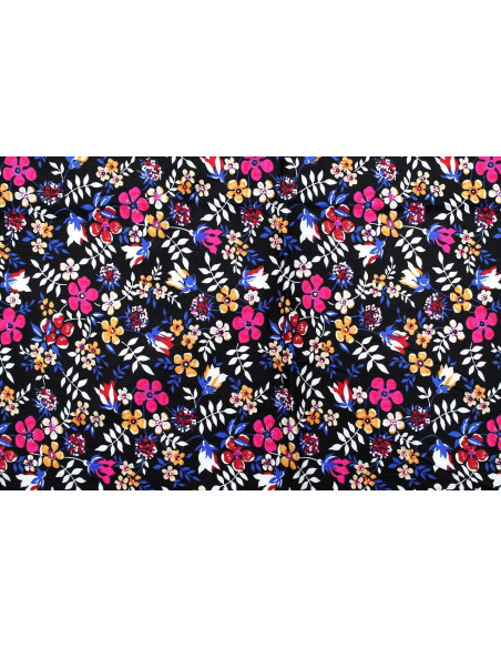 Tissu Popeline Coton Imprimé Fleur Zoé Noir -Au Mètre