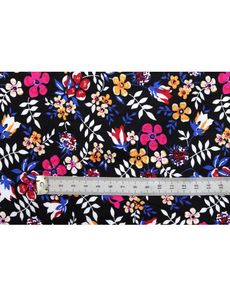 Tissu Popeline Coton Imprimé Fleur Zoé Noir -Au Mètre