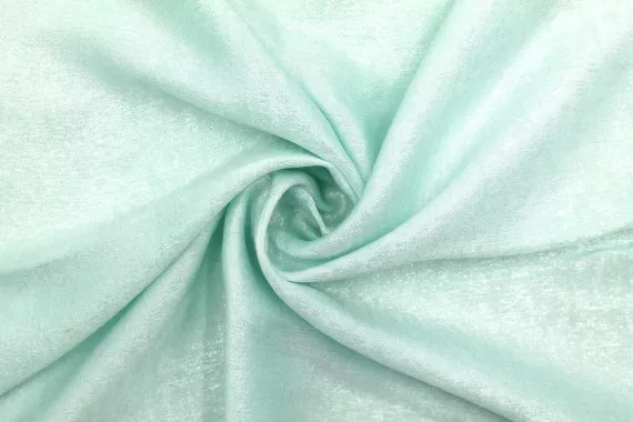 Tissu Satin Foil Vert d'eau Brillant Argent -Au Mètre
