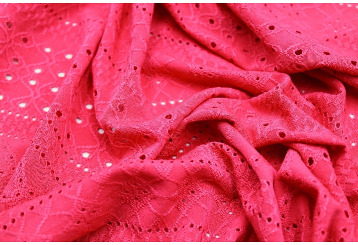Tissu Jersey Brodé Perforé Mona Fuchsia -Au Mètre