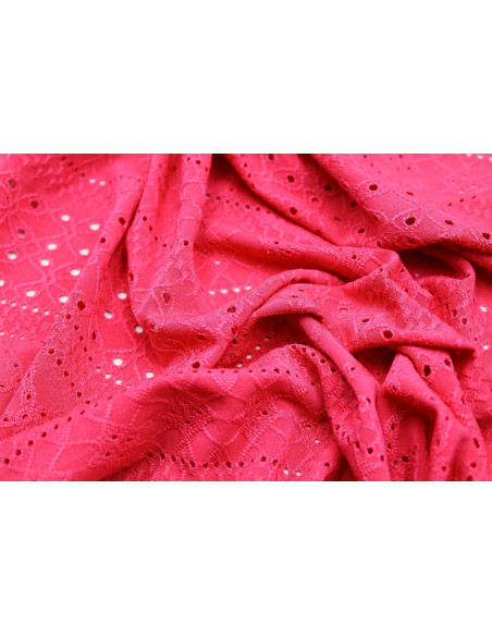 Tissu Jersey Brodé Perforé Mona Fuchsia -Au Mètre