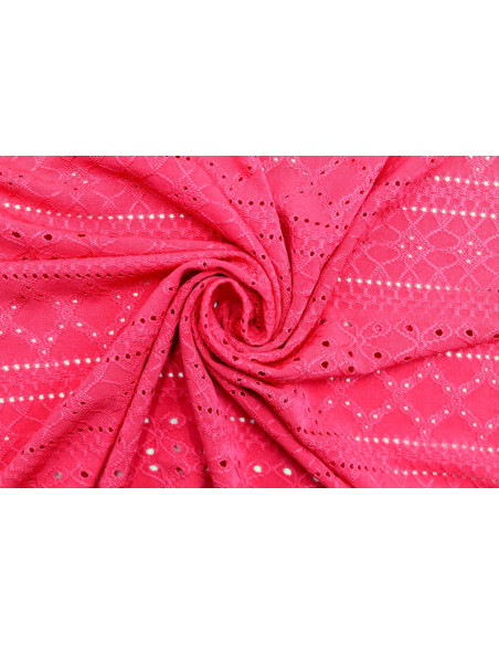 Tissu Jersey Brodé Perforé Mona Fuchsia -Au Mètre
