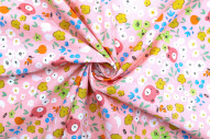 Tissu Popeline Coton Imprimé Ourson Rose -Au Mètre