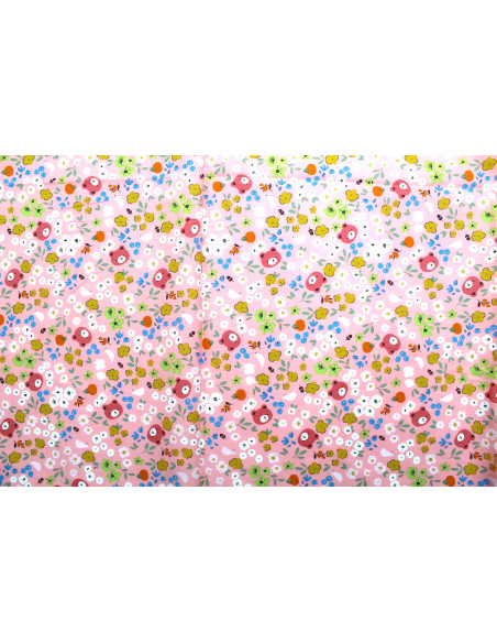 Tissu Popeline Coton Imprimé Ourson Rose -Au Mètre