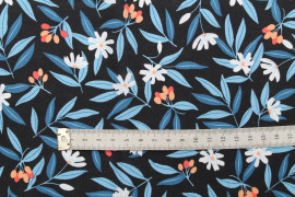 Tissu Popeline Coton Imprimé Fleur Amélie Noir -Au Mètre
