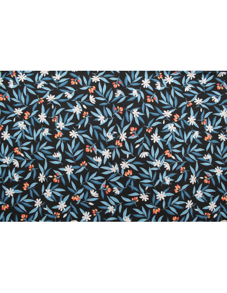 Tissu Popeline Coton Imprimé Fleur Amélie Noir -Au Mètre