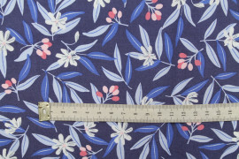 Tissu Popeline Coton Imprimé Fleur Amélie Marine -Au Mètre