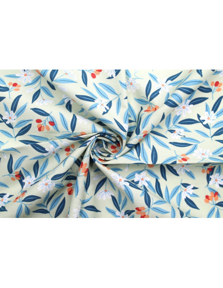 Tissu Popeline Coton Imprimé Fleur Amélie Beige -Au Mètre