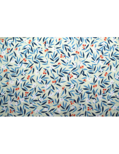 Tissu Popeline Coton Imprimé Fleur Amélie Beige -Au Mètre
