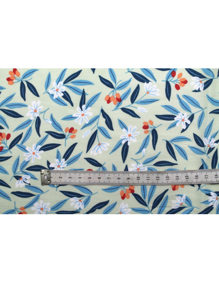 Tissu Popeline Coton Imprimé Fleur Amélie Beige -Au Mètre