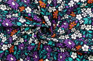 Tissu Popeline Coton Imprimé Fleur Solaria Noir -Au Mètre