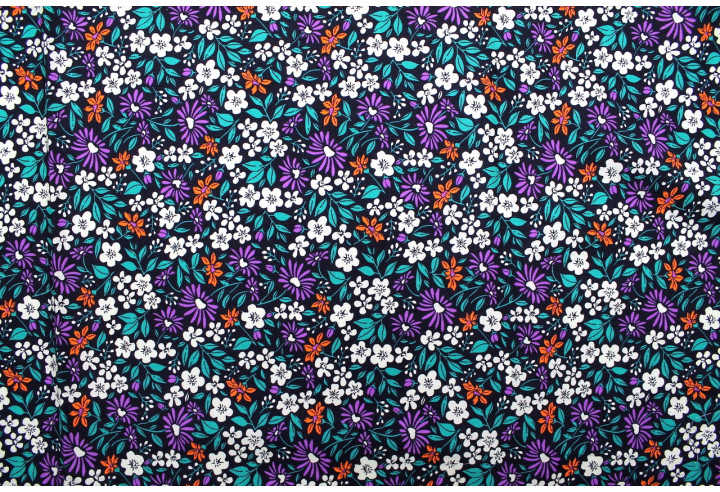 Tissu Popeline Coton Imprimé Fleur Solaria Noir -Au Mètre