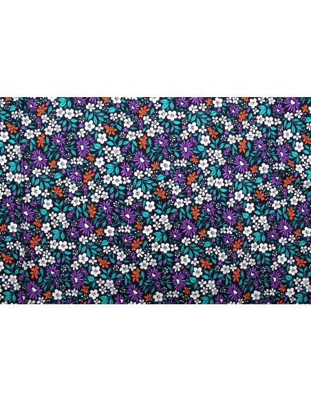 Tissu Popeline Coton Imprimé Fleur Solaria Noir -Au Mètre