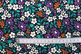 Tissu Popeline Coton Imprimé Fleur Solaria Noir -Au Mètre