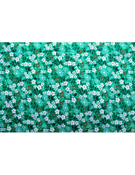 Tissu Popeline Coton Imprimé Fleur Solaria Vert -Au Mètre