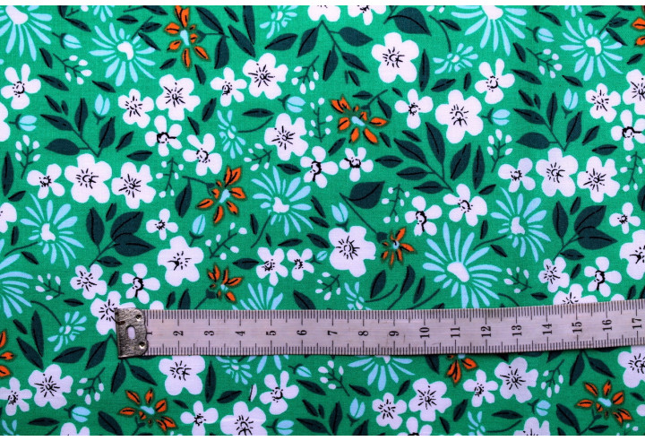 Tissu Popeline Coton Imprimé Fleur Solaria Vert -Au Mètre