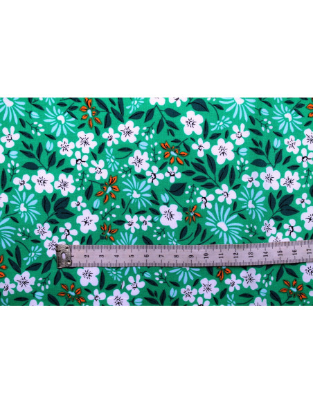 Tissu Popeline Coton Imprimé Fleur Solaria Vert -Au Mètre