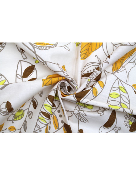 Tissu Popeline Coton Imprimé Season Beige -Au Mètre