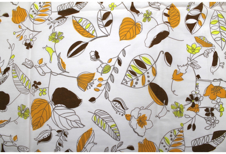 Tissu Popeline Coton Imprimé Season Beige -Au Mètre