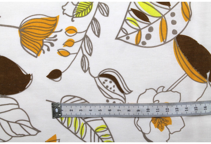 Tissu Popeline Coton Imprimé Season Beige -Au Mètre