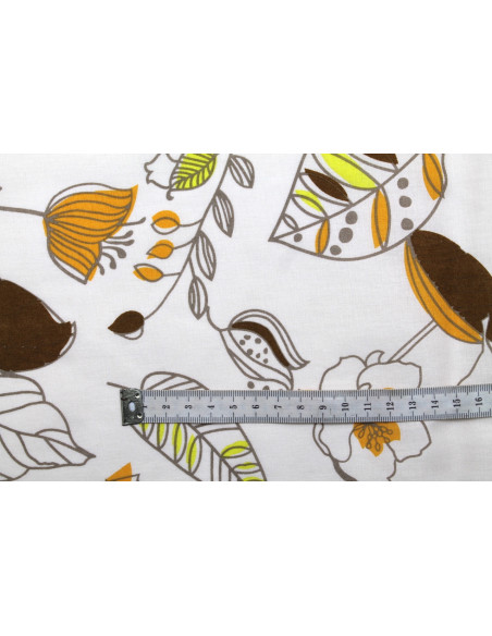 Tissu Popeline Coton Imprimé Season Beige -Au Mètre