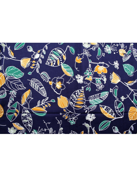 Tissu Popeline Coton Imprimé Season Marine -Au Mètre