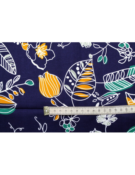 Tissu Popeline Coton Imprimé Season Marine -Au Mètre