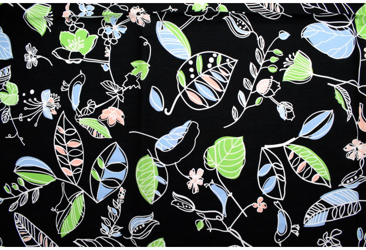 Tissu Popeline Coton Imprimé Season Noir -Au Mètre