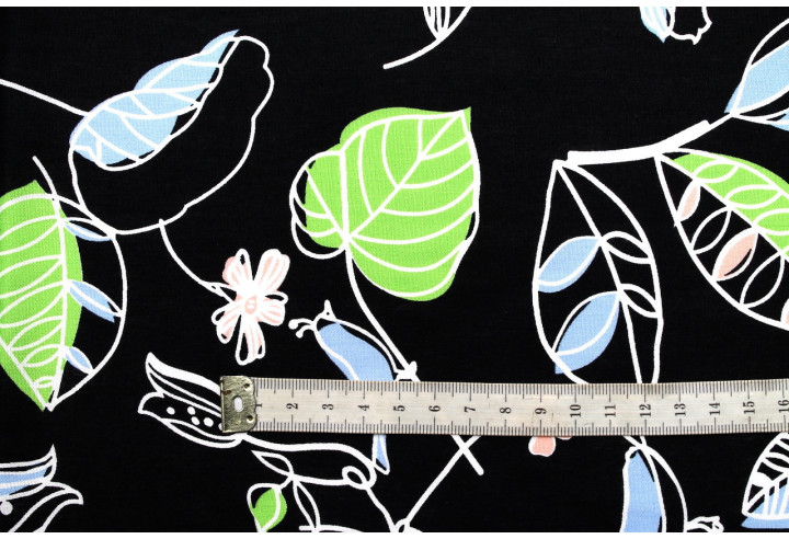 Tissu Popeline Coton Imprimé Season Noir -Au Mètre