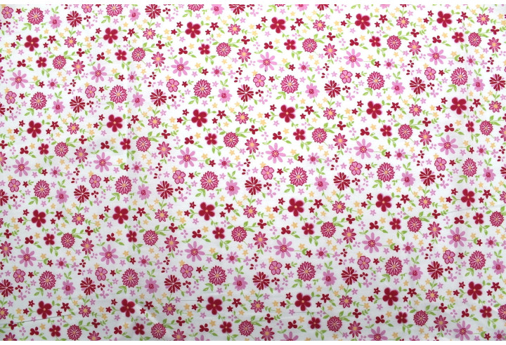 Tissu Popeline Coton Imprimé Fleur Rosace Rose -Au Mètre
