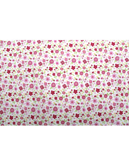 Tissu Popeline Coton Imprimé Fleur Rosace Rose -Au Mètre