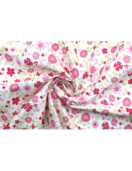 Tissu Popeline Coton Imprimé Fleur Rosace Rose -Au Mètre