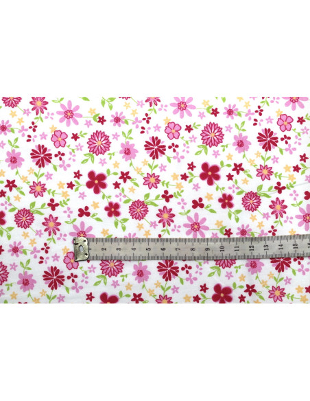 Tissu Popeline Coton Imprimé Fleur Rosace Rose -Au Mètre