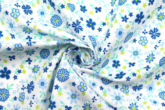 Tissu Popeline Coton Imprimé Fleur Rosace Bleu -Au Mètre