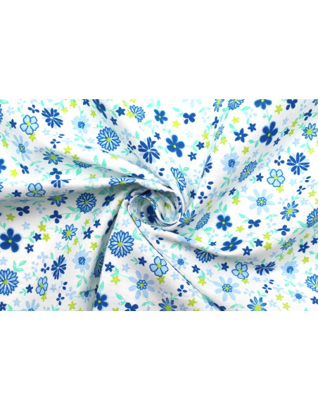 Tissu Popeline Coton Imprimé Fleur Rosace Bleu -Au Mètre