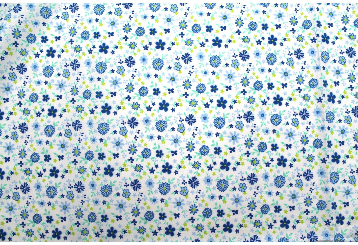 Tissu Popeline Coton Imprimé Fleur Rosace Bleu -Au Mètre