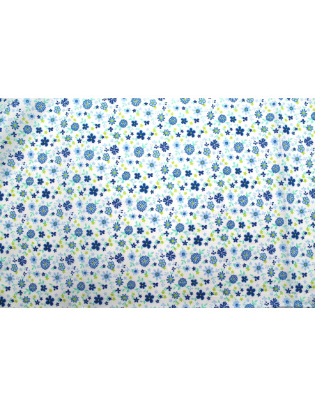 Tissu Popeline Coton Imprimé Fleur Rosace Bleu -Au Mètre