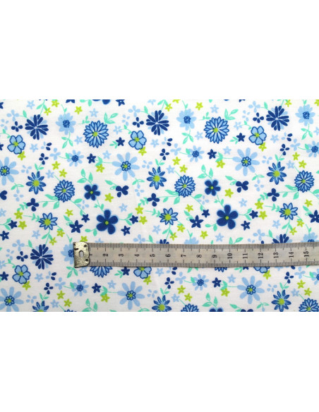 Tissu Popeline Coton Imprimé Fleur Rosace Bleu -Au Mètre