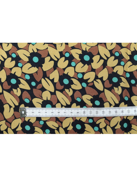 Tissu Popeline Coton Imprimé Pétales Beige -Au Mètre
